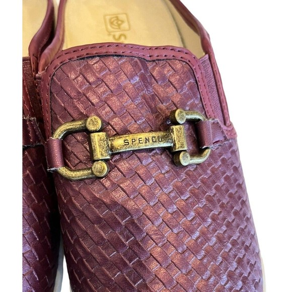 Spenco mules Women’s Burgundy Leather Mules Size  7 D Slip On Weave Horse Bit … - Picture 2 of 9